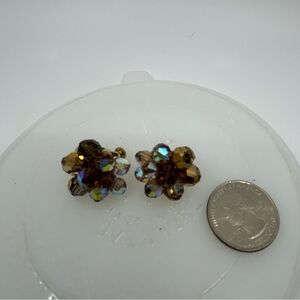 Vintage vendome aurora borealis Brown Crystal cluster Earrings